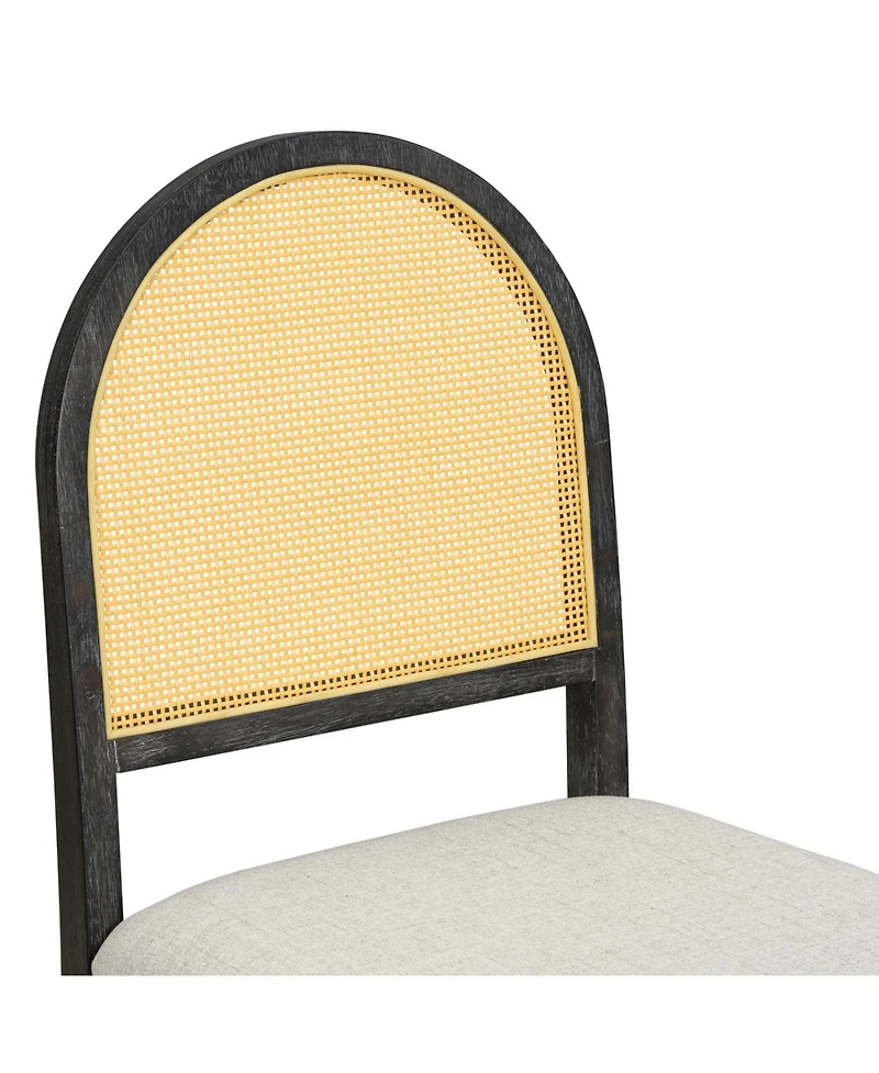 Streamdale Furniture 7-Piece Farmhouse Dining Set for 6 - 59.8" Distressed Oak Table & 6 Rattan Chairs