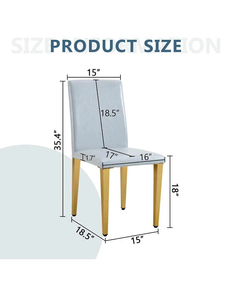 Streamdale Furniture Set of 2 Light Gray Pu Dining Chairs with Golden Metal Legs