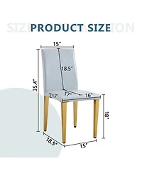 Streamdale Furniture Set of 2 Light Gray Pu Dining Chairs with Golden Metal Legs