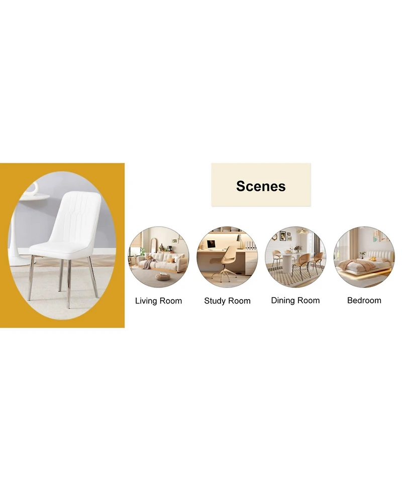 Streamdale Furniture 4 Modern Pu Leather Dining Chairs with Silver Metal Legs