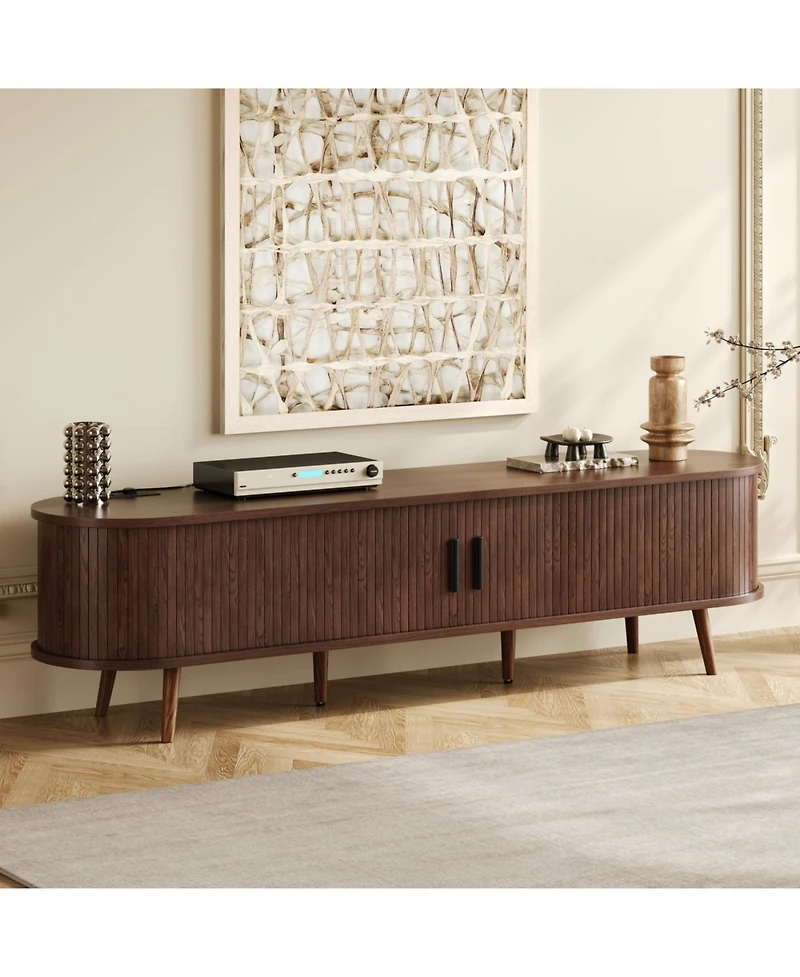 Streamdale Furniture 70" Mid Century Modern Tv Stand with Tambour Doors & Drawers