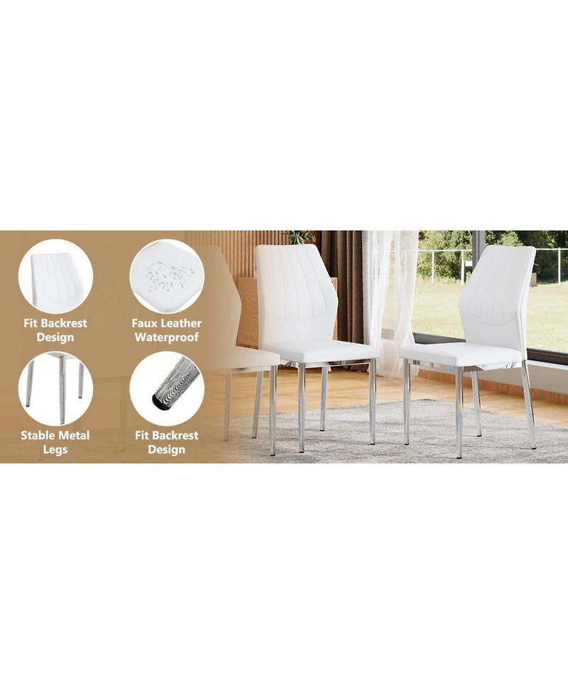 Streamdale Furniture Set of 6 Silver & White Dining Chairs, 37" High, Ergonomic Pu Backrest