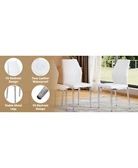 Streamdale Furniture Set of 6 Silver & White Dining Chairs, 37" High, Ergonomic Pu Backrest