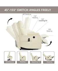 Streamdale Furniture Beige Pu Power Lift Recliner Chair with Massage, Heat, Usb for Elderly