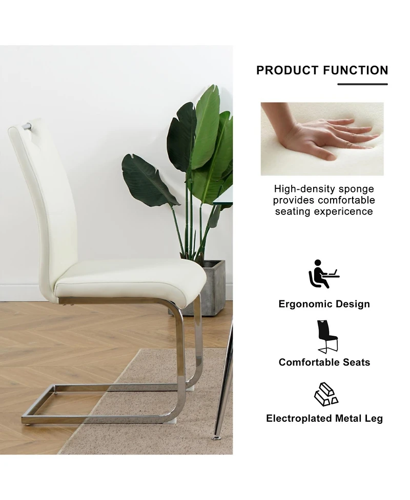 Streamdale Furniture Modern Glass Dining Table Set with 4 White Chairs (Set of 5)