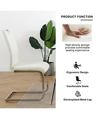 Streamdale Furniture Modern Glass Dining Table Set with 4 White Chairs (Set of 5)