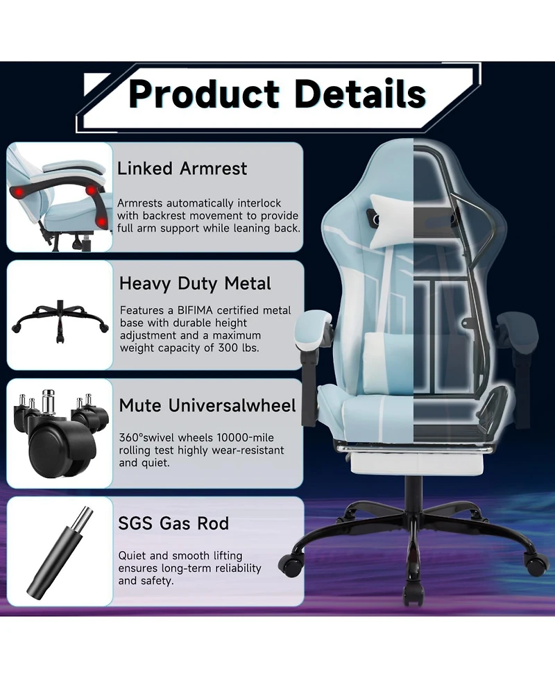 Streamdale Furniture Gaming chair, Ergonomic computer chair with footrest and lumbar backrest