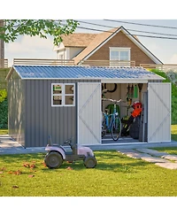 Streamdale Furniture 12x10 Ft Outdoor Storage Shed Metal, Large Garden Tool Sheds with Lockable Doors, Grey