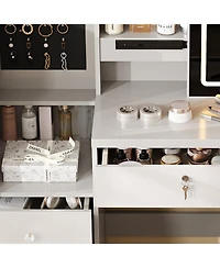 Streamdale Furniture Vanity Desk Set with Lighted Mirror, 4 Drawers, 9 Storage Spaces & Stool, White