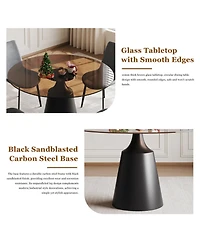 Streamdale Furniture 35" Round Mid-Century Modern Pedestal Dining Table with Black Glass Top