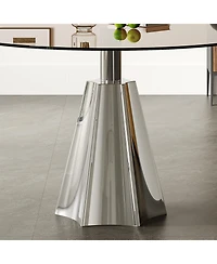 Streamdale Furniture Compact 35" Round Dining Table, Black Glass Top & Silver Base