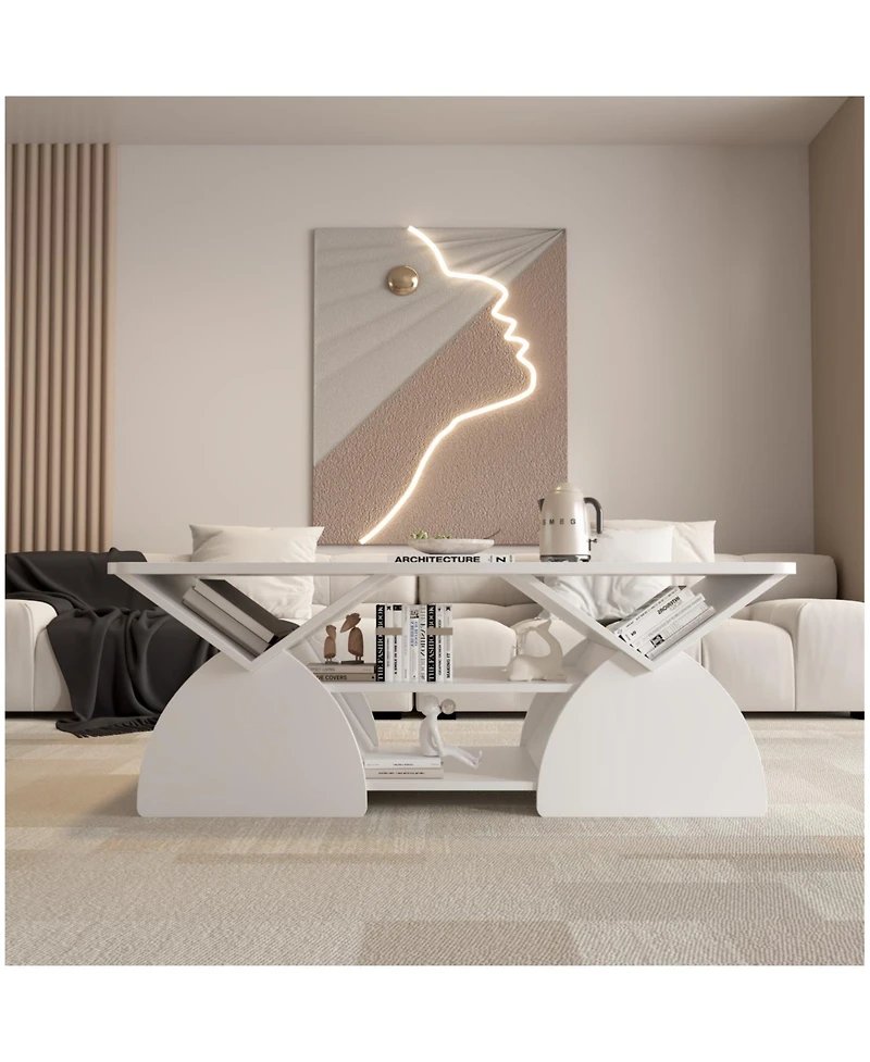 Streamdale Furniture Engineered Wood Rounded Corner Rectangular Coffee Table with Storage