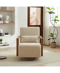 Streamdale Furniture Modern Upholstered Swivel Accent Chair with Solid Wood Armrests - Beige