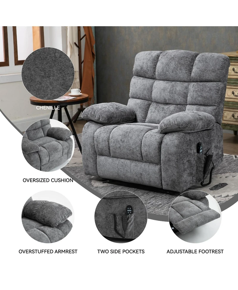 Streamdale Furniture Lift Recliner Chair Heat Massage Dual Motor Infinite Position Grey