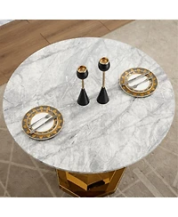 Streamdale Furniture 47" Round Marble Dining Table with Stainless Steel Base (Gold/Gray)