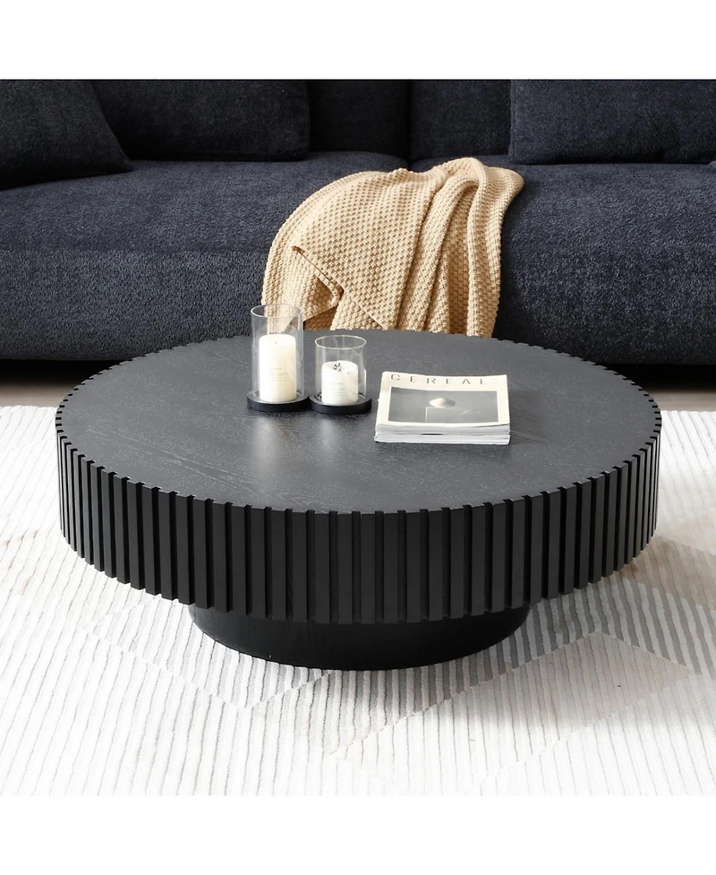 Streamdale Furniture Nestling Round Wood Coffee Table, Modern Living Room Table, Black