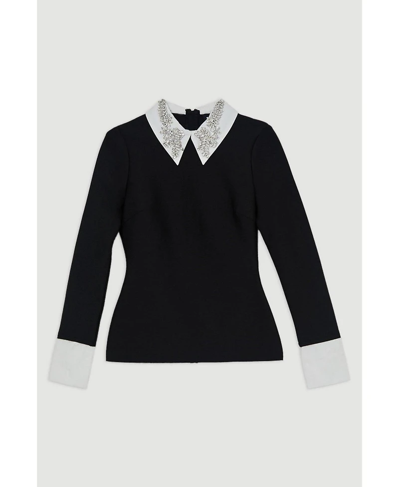 Karen Millen Women's Bandage Embellished Collar Knit Top