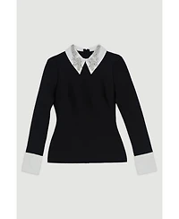 Karen Millen Women's Bandage Embellished Collar Knit Top
