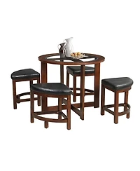 Streamdale Furniture Streamdale Cylina Solid Wood Glass Top Round Dining Table with 4 Chairs