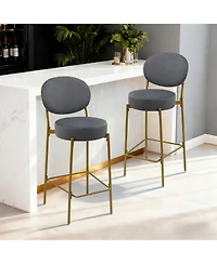 Streamdale Furniture Streamdale Set of 2 Gray Velvet Upholstered Bar Stools with Backrest & Footrest