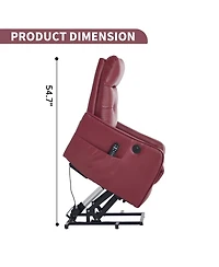 Streamdale Furniture Streamdale Wine Red Pu Power Lift Recliner Chair with Massage & Heat