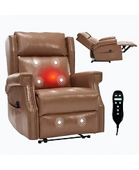 Streamdale Furniture Streamdale Camel Manual Recliner Chair in Faux Leather with Heavy Duty Motion Mechanism