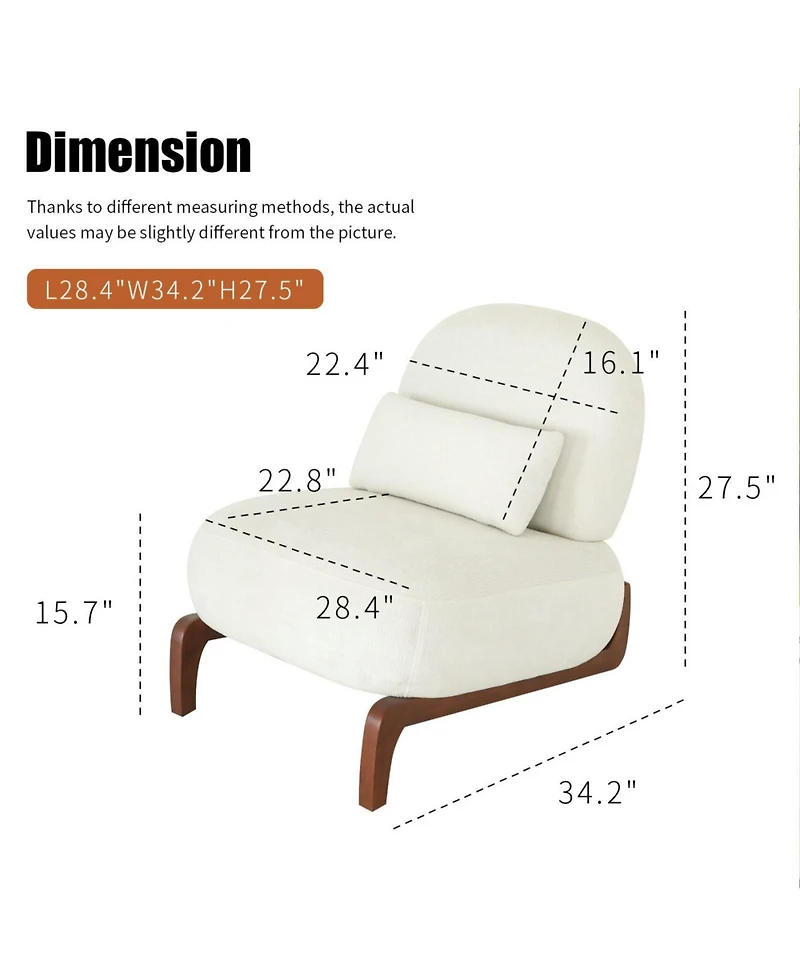 Streamdale Furniture Streamdale Cute Velvet Accent Chair with Solid Wood Legs (White