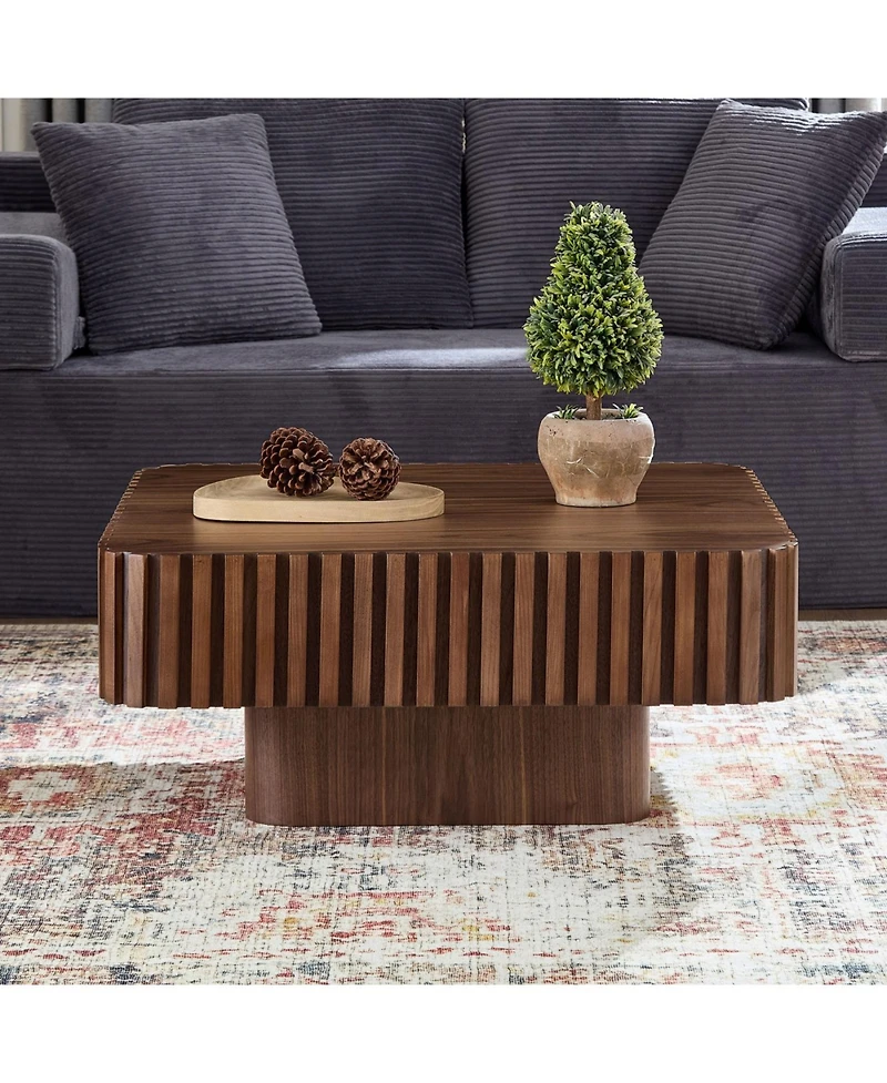Streamdale Furniture Streamdale Modern Handcraft Drum Coffee Table, Walnut Color