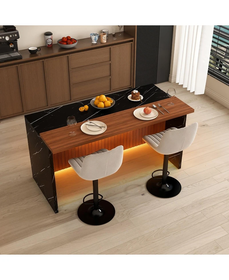 Streamdale Furniture White Marble Look Kitchen Island with Led Lighting