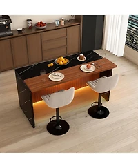 Streamdale Furniture White Marble Look Kitchen Island with Led Lighting