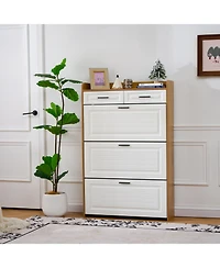 Streamdale Furniture Two Drawers, Three-Fold Doors, Large Storage Shoe Cabinet