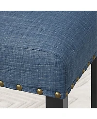 Streamdale Furniture Espresso Wood Dining Set with Blue Fabric Nailhead Chairs