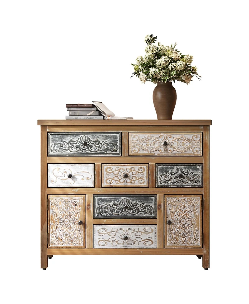 Streamdale Furniture Vintage Wooden Accent Chest with 7 Drawers & 2 Cabinets