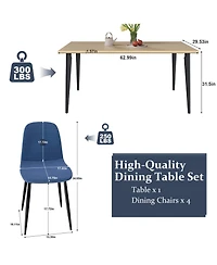 Streamdale Furniture 63-inch Farmhouse Industrial Dining Table Set with 4 Blue Chairs