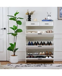 Streamdale Furniture Streamdale Two drawers, three-fold doors, large storage shoe cabinet, white