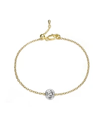 Rachel Glauber Two-Tone with Clear Bezel Set Solitaire Cubic Zirconia Chain Bracelet