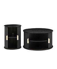 Streamdale Wooden Tv Stand & Coffee Table Set with Fluted Doors, Golden Handles, Black