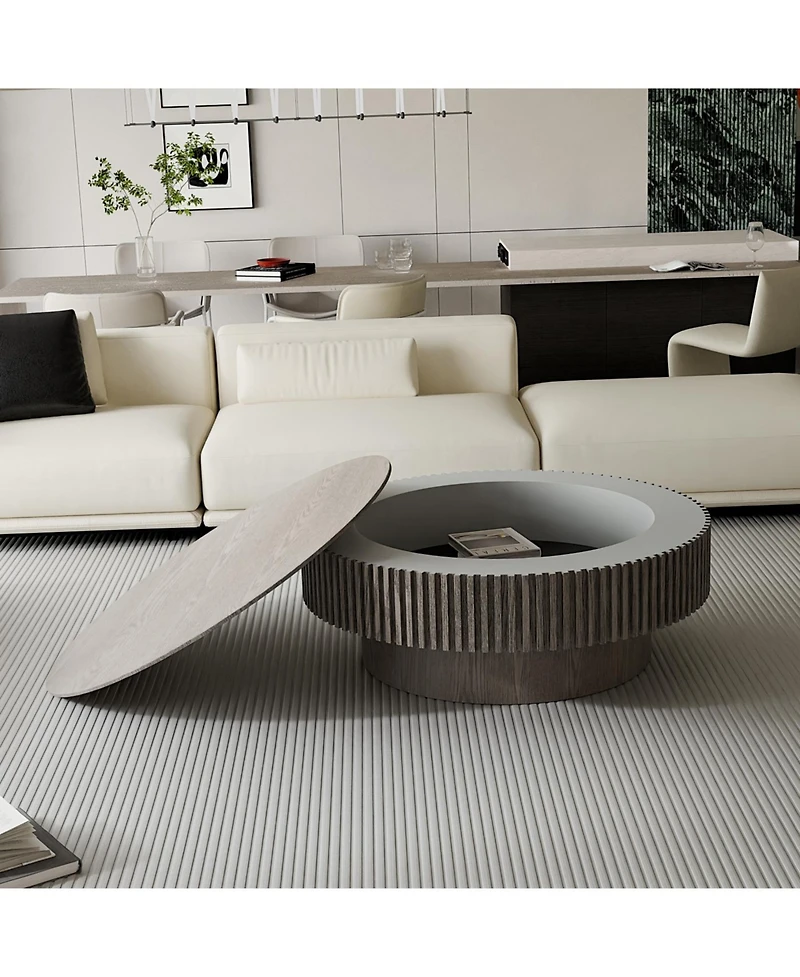 Streamdale Grey Solid Wood Veneered Modern Coffee Table with Storage