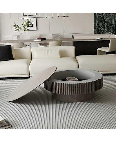 Streamdale Grey Solid Wood Veneered Modern Coffee Table with Storage