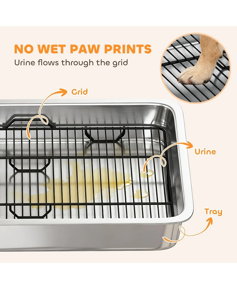 PawHut Dog Potty Tray Stainless Steel, Dog Training Tray, 28" x 20" x 4"