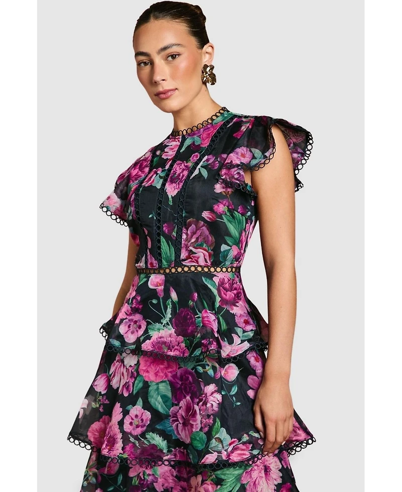 Coast Lace Trim Tiered Organza Midi Dress