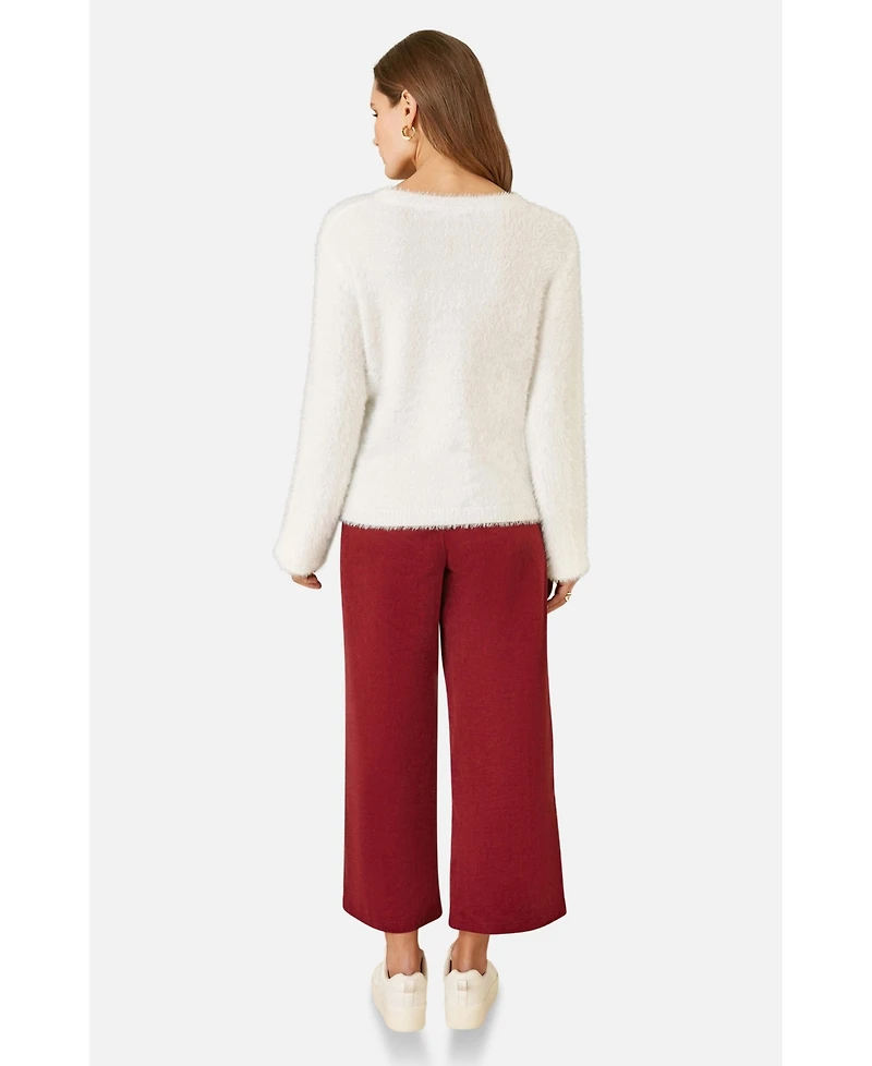 Yumi Women's Sequin Snowflake Fluffy Sweater