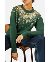 Yumi Women's Relaxed Knitted Sequin Sweater