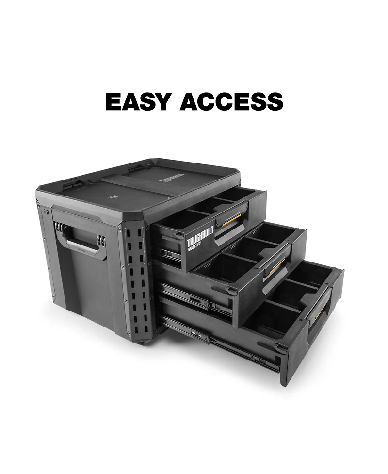 ToughBuilt StackTech 3-Drawer Tool Box, Durable Plastic Storage Organizer, Black