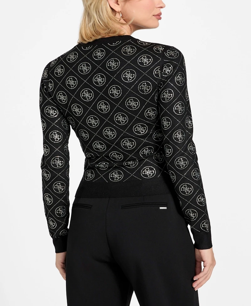 Guess Women's Long-Sleeve Crewneck Rhinestones 4G Sweater