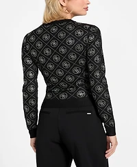 Guess Women's Long-Sleeve Crewneck Rhinestones 4G Sweater