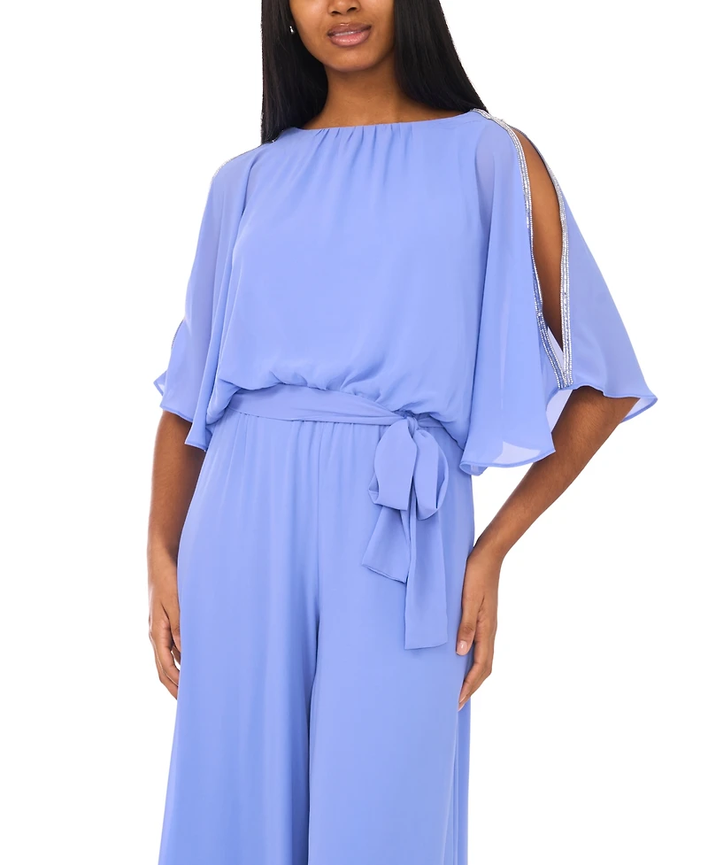 Msk Women's Belted Blouson Boat Neck Jumpsuit