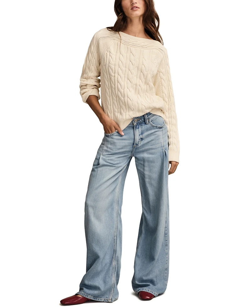 Lucky Brand Women's Boat Neck Cable Sweater