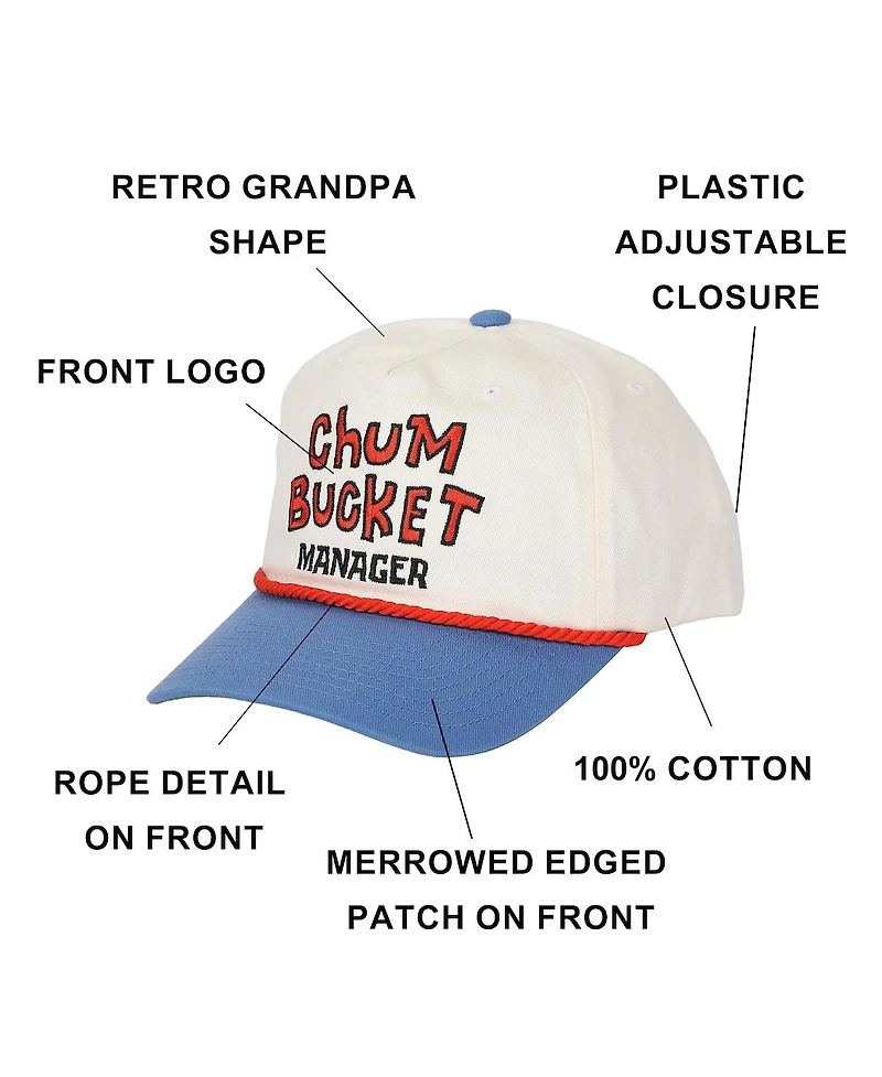Spongebob Squarepants Men's Chum Bucket Manager White & Blue Retro Grandpa Snapback Hat