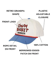 Spongebob Squarepants Men's Chum Bucket Manager White & Blue Retro Grandpa Snapback Hat